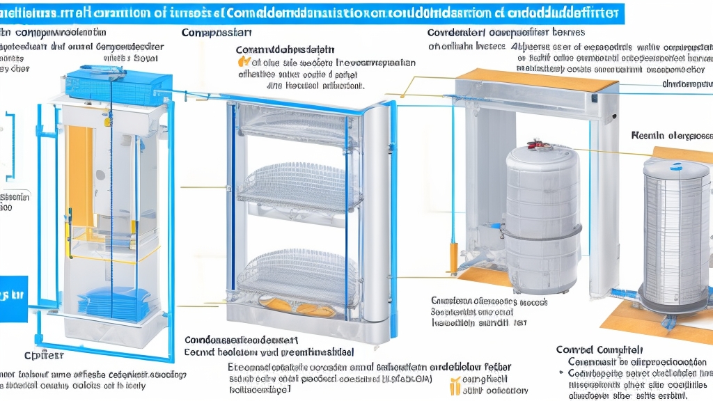 Technikai keresztmetszeti diagram kondenzációs és adszorpciós páramentesítők belső működése kompresszorral és szárítóanyag kerékkel